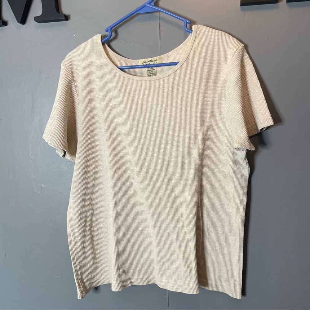 Eddie Bauer vintage waffle knit short sleeve‎ Beige Women's Top 100% cotton LG